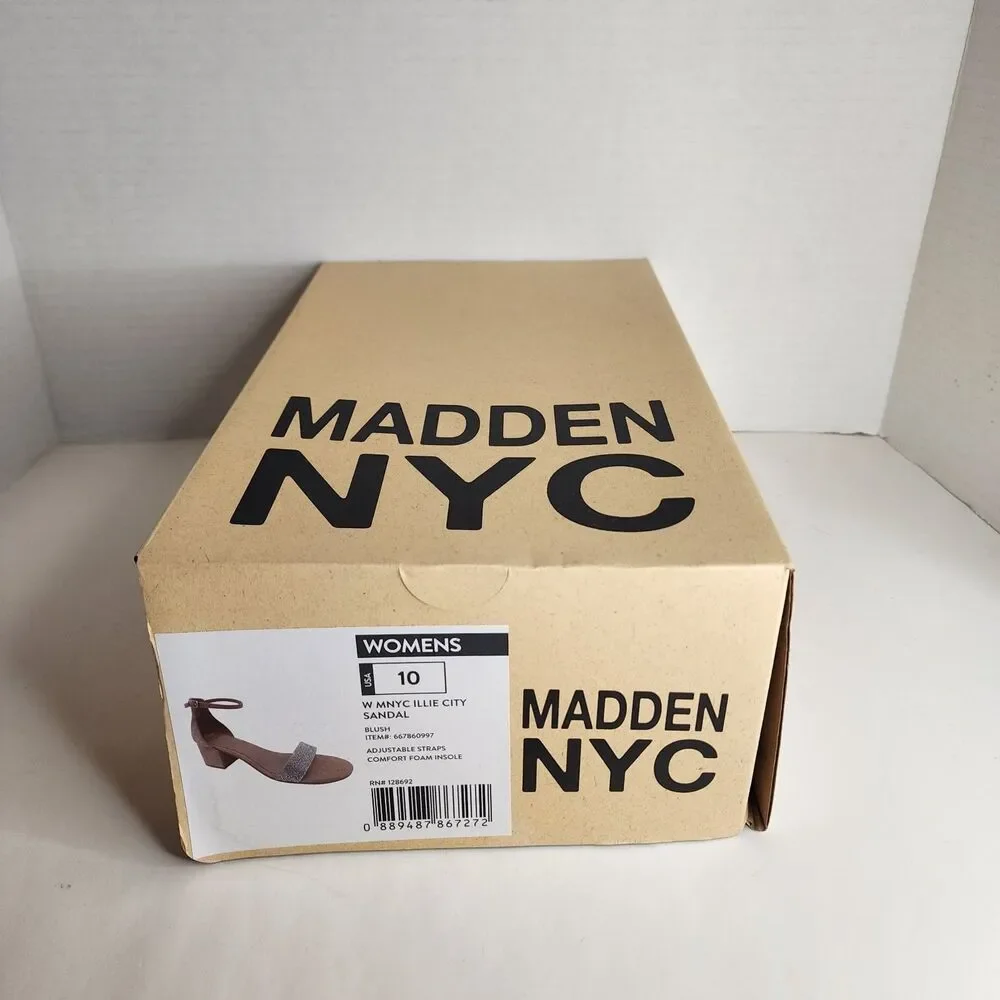 NIB Madden NYC Women's SIZE 10 Blush Illie City Rhinestone Bling Strappy Sandals